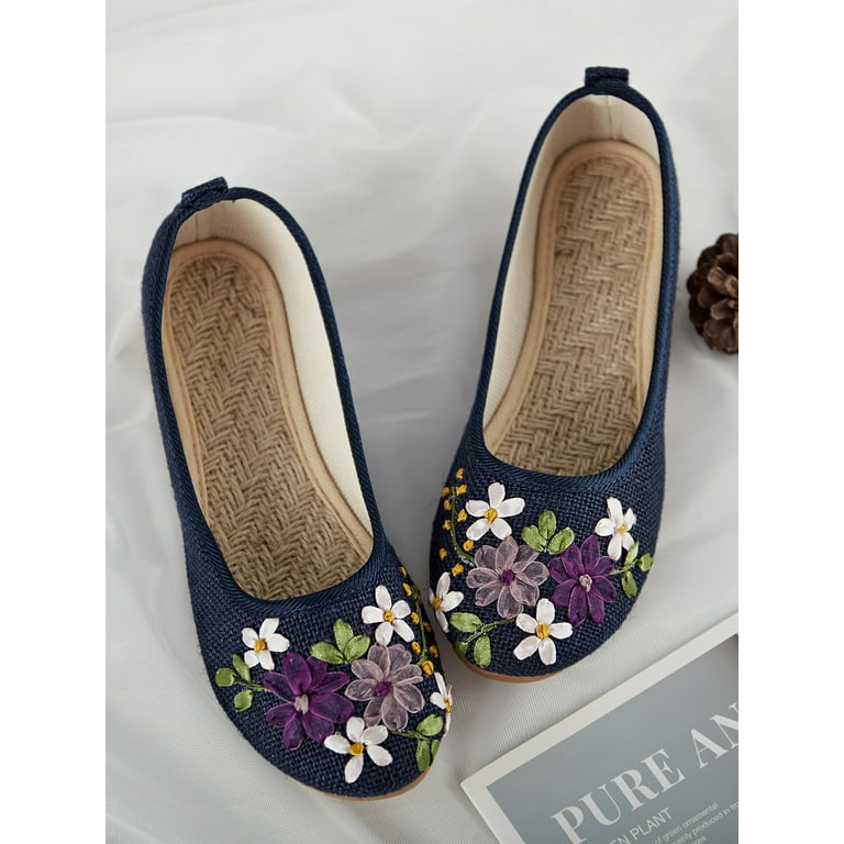 Women's Casual Flat Crafts Embroidered Shoes, Women's Floral Ballet Shoes  Comfortable Flats Round Toe Loafers Casual Soft Driving Flats Slip On