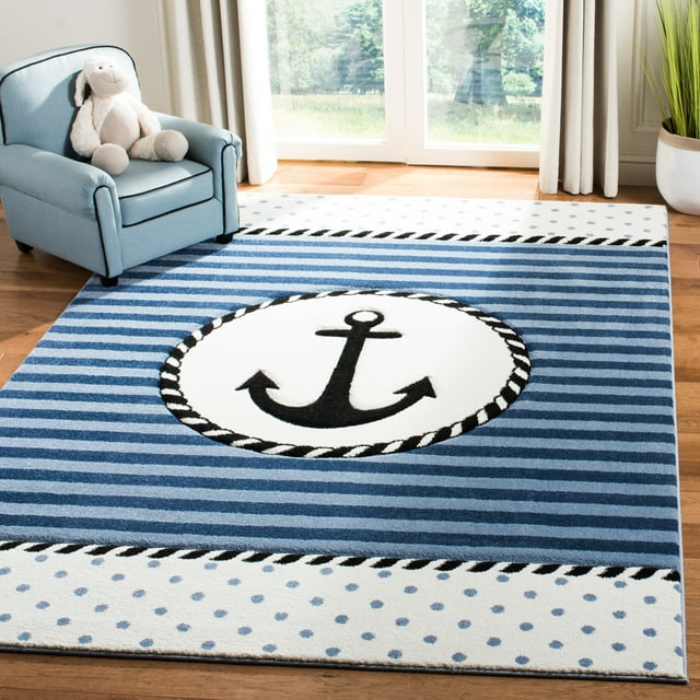 Safavieh Carousel Kids Collection CRK124N Nautical Anchor Nursery Playroom Area Rug, 4' x 6', Navy / Ivory