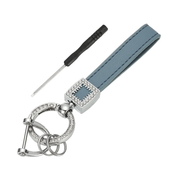 Leather Wristlet Keychain, Car Key Chain Holder with Silver Key Ring and Anti-Lost D Ring, Keychain Wristband for Women Men, Blue