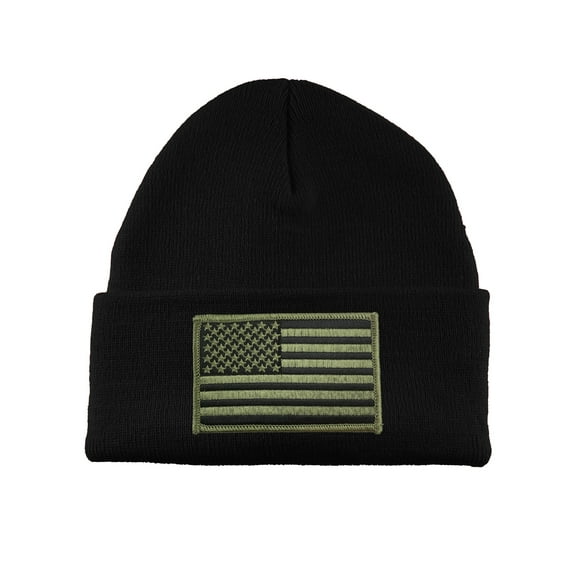 Gravity Threads USA Olive Flag Patch Cuffed Beanie - Black