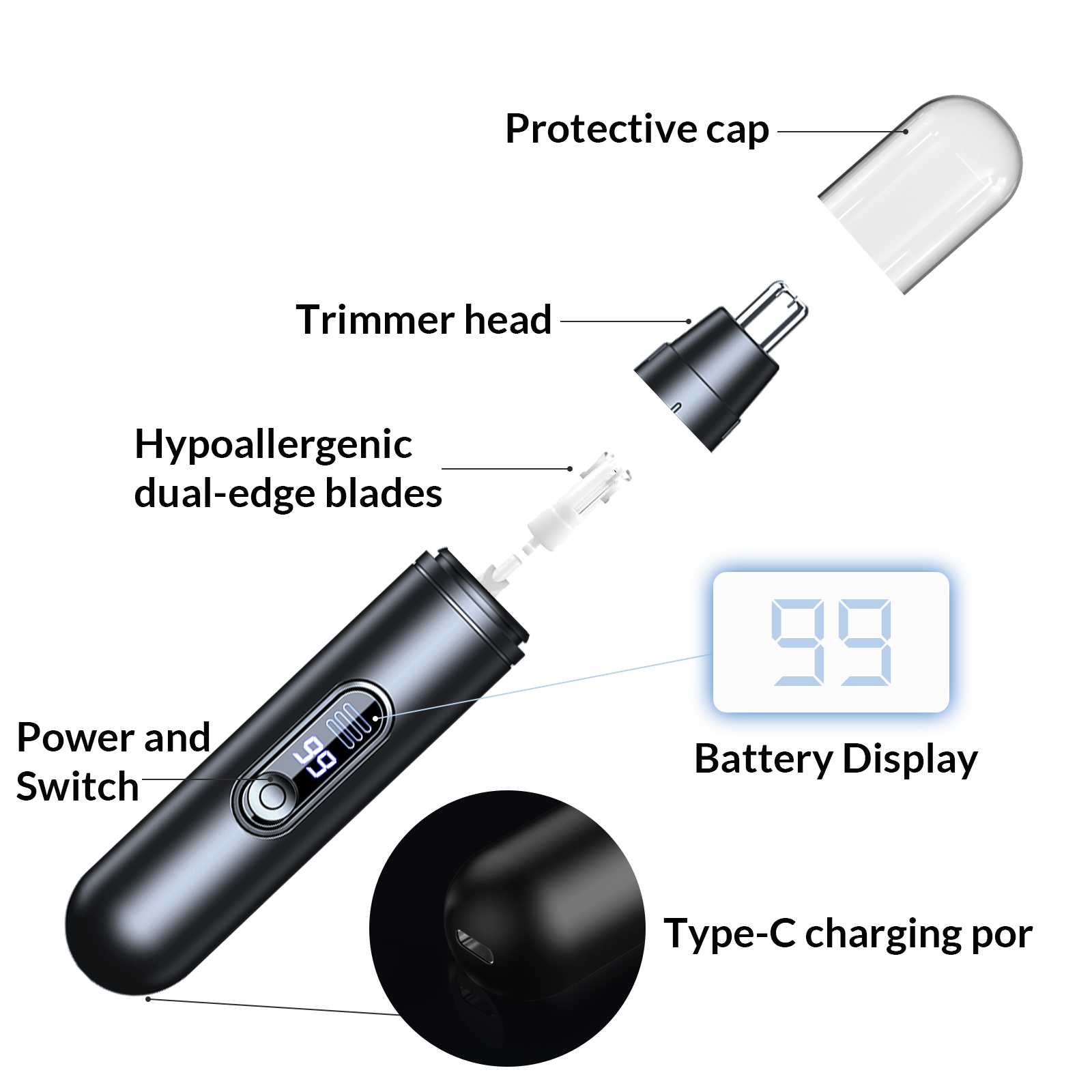 MichPong Rechargeable Ear & Nose Hair Trimmer photo 7