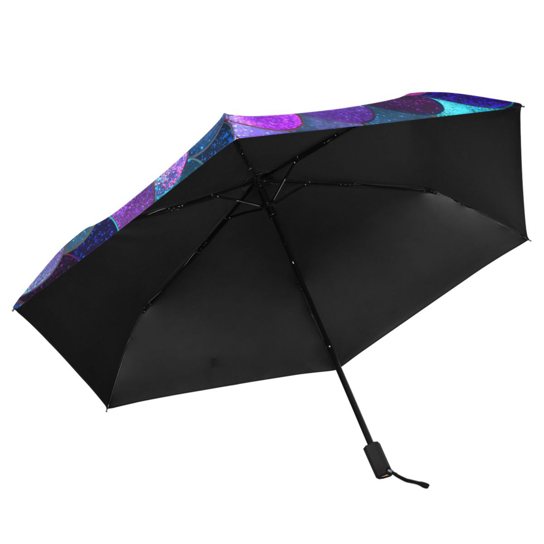 Purple Blue Mermaid Scales All Weather Umbrella Triple Folding Parasol 6 Ribs UV Protection Portable