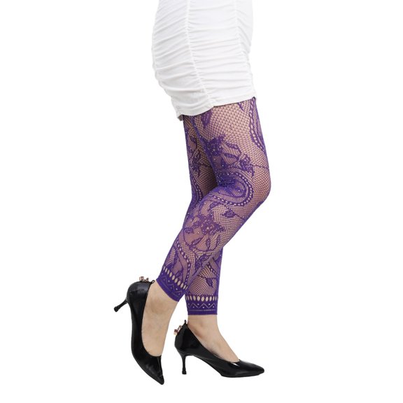 Aellinatey Fishnet Leggings Floral Patterned Rhinestones Footless Ankle Tights for Womens