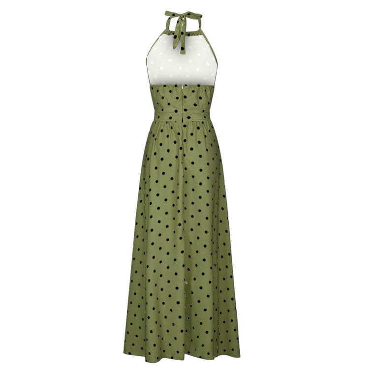 Summer Dresses for Women Neck Polka Dot Printed Sleeveless Long Maxi Dress  Ladies Casual Beach Sun Dresses - Walmart.com
