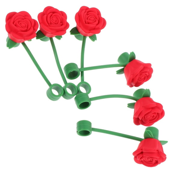 STRANDCHIC 6-Pack Flexible Silicone Straw Caps with Rose Design Covers for Tumblers and Reusable Straw Accessories