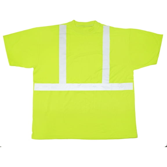 High Visibility Polyester ANSI Class 2 Safety Tee Shirt with 2 Reflective Silver Stripes, 3X-Large, Lime 2PK