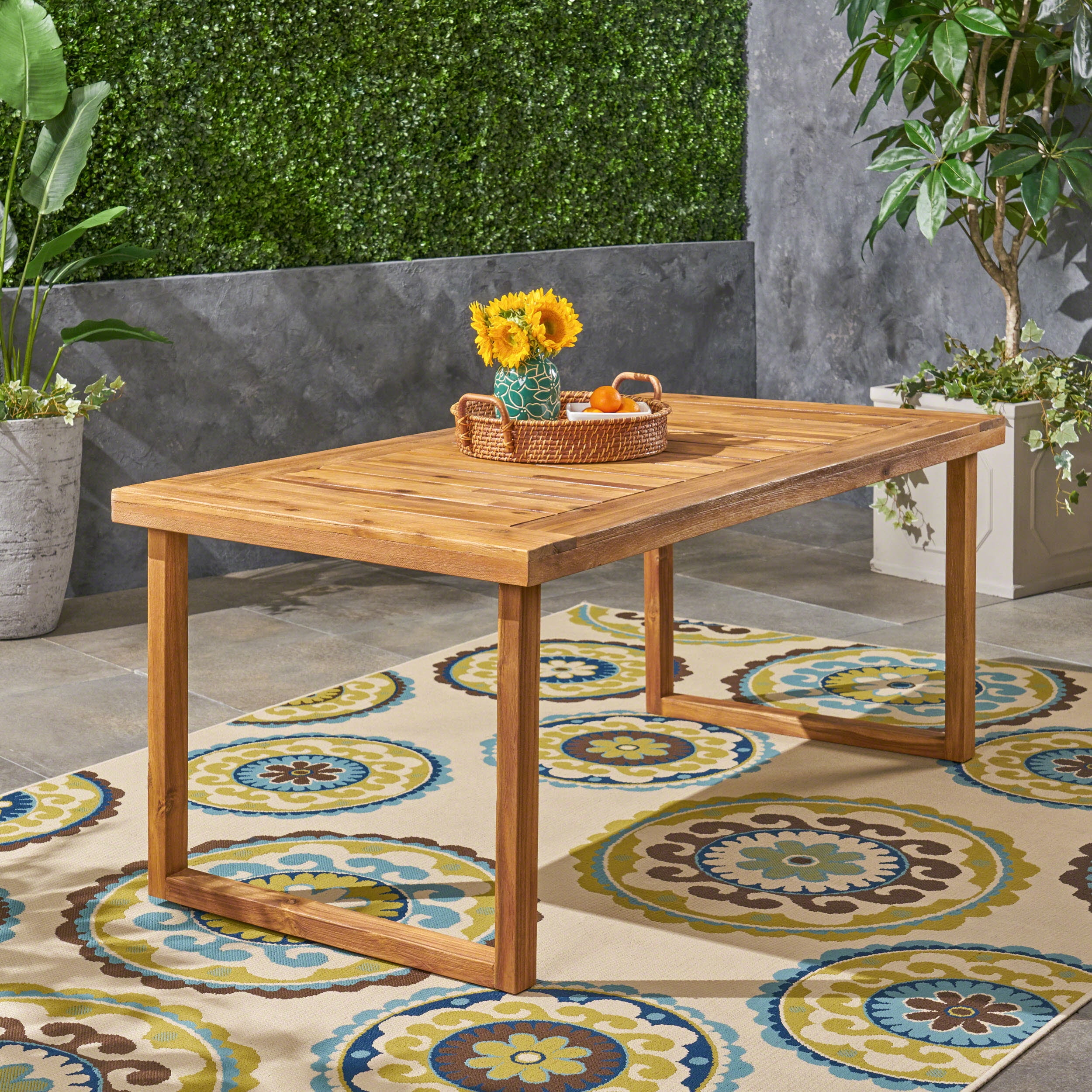 Zoe Outdoor 69" Acacia Wood Dining Table, Sandblast Natural