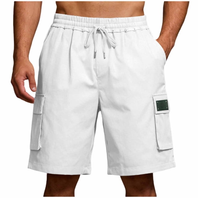 Pantalones Cortos Elásticos de la Cintura de los Hombres Color Sólido Multi-Bolsillo Cargo Shorts, Pantalones Cortos Elásticos de la Cintura de los Hombres Casual Jogger Shorts con Cierre de Cremalle