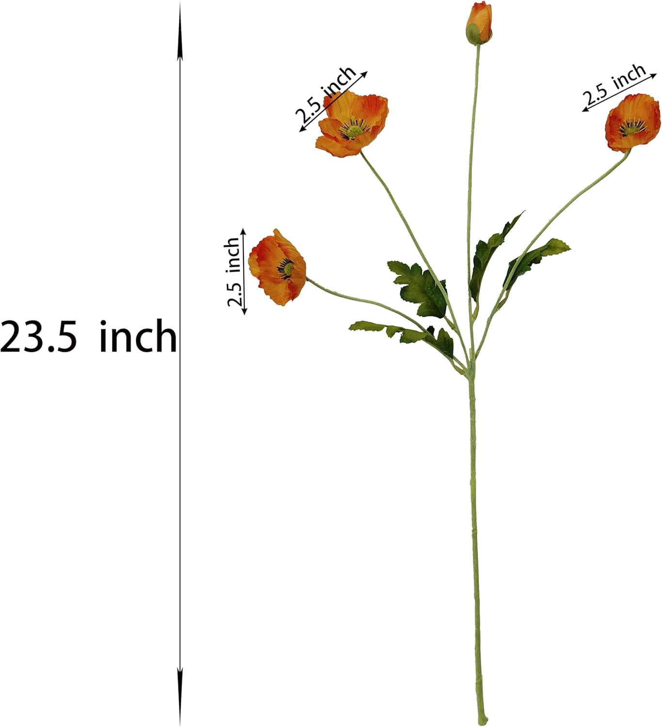 Orange Poppy Flowers Artificial for Wedding Decorations,12 Pcs Fake Faux Silk Poppies Bulk for Home Decor Table Centerpieces Floral Arrangement(23.5‘’, Orange)