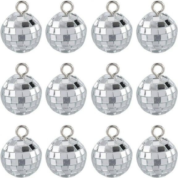 24Pcs 1 Inch Disco Ball Ornaments Mini Disco Ball Charms Bulk Silver Reflective Decorative Disco Balls Hanging for Party Weddings Christmas Tree Cake Cupcakes Table Pendants Decorations