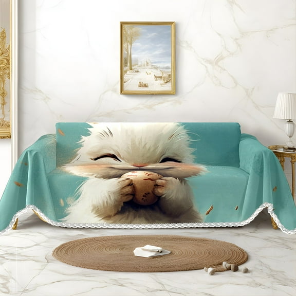 Throw Sofa Cover Soft Washable Decorative Couch Covers for 3 Cushion with Tassels Furniture Protector for Pets and Kids 71x91in