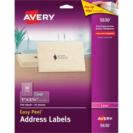 Presents Address Labels - Avery Matte Clear Easy Peel Address Labels, Laser, 1 x 2 5/8, 750/Box