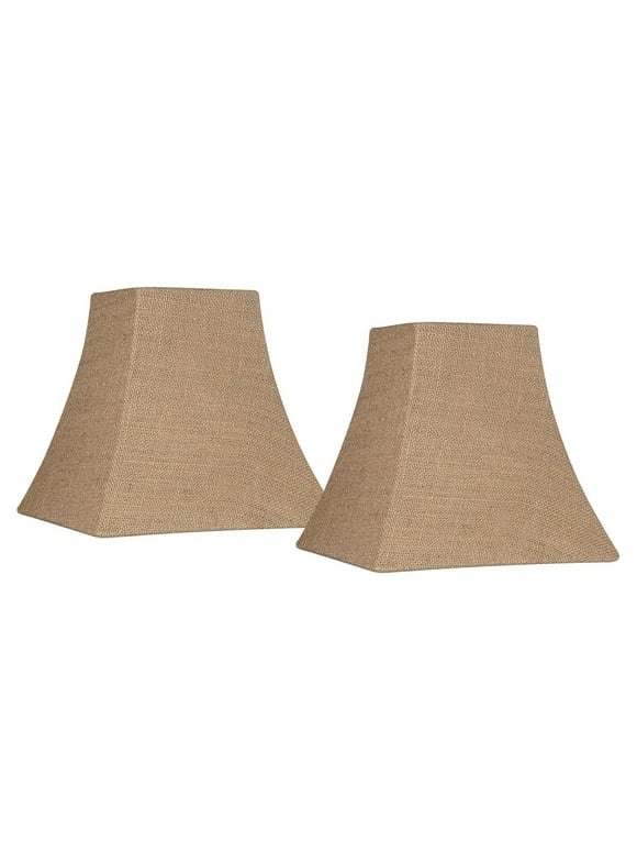 Set of 2 Softback Square Lamp Shades Natural Burlap Small 5.25" Top x 10" Bottom x 9" High x 9.5" Slant Spider with Replacement Harp and Finial Fitting - CodYinFI