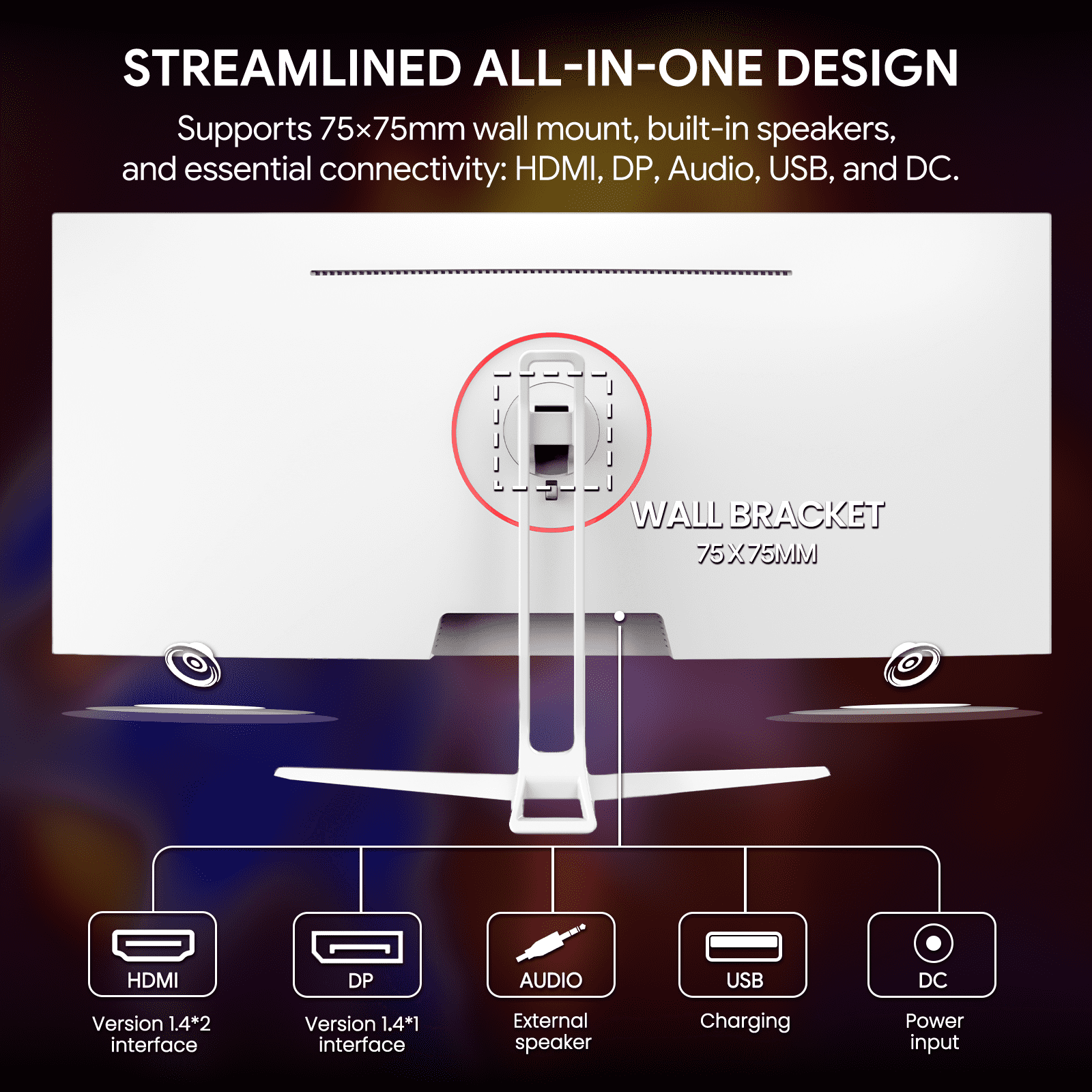 CRUA 34'' 120Hz IPS Ultrawide Gaming Monitor, WFHD 2560X1080, 21:9, Computer Monitors with Built-in Speakers, FreeSync, 120% sRGB, DP1.4 & HDMI1.4, Wall Mountable Installs-White