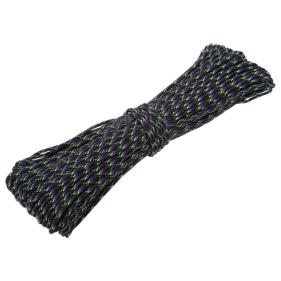 Uxcell 550lb Paracord Rope 200ft, 4mm Tent Rope, 7-Strand Core Heavy Duty Cord for Outdoor Use Black/Purple Camouflage