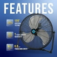 thumbnail image 3 of Tornado 20 Inch High Velocity Metal Floor Fan, 3-Speed Powerful Cooling for Industrial, Commercial, and Home Spaces, 120°Tilt, 6.0 FT Cord - UL safety Listed, Black, 3 of 6