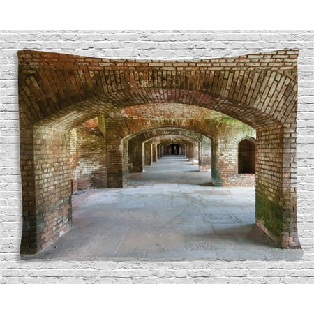 Breeze Tapestry - Apartment Decor Tapestry, Brick Arches at Dry Tortugas Old Fort Historic Heritage Tourist Vintage Deco, Wall Hanging for Bedroom Living Room Dorm Decor, 60W X 40L Inches, Bronze, by Ambesonne