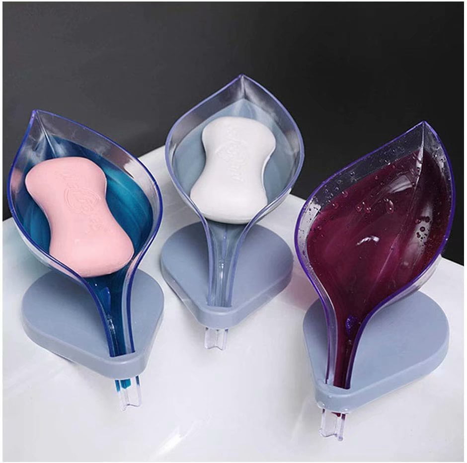 Draining Flexible Plastic Soap Dish Holder Tray 3D Flower-shaped Bathroom 