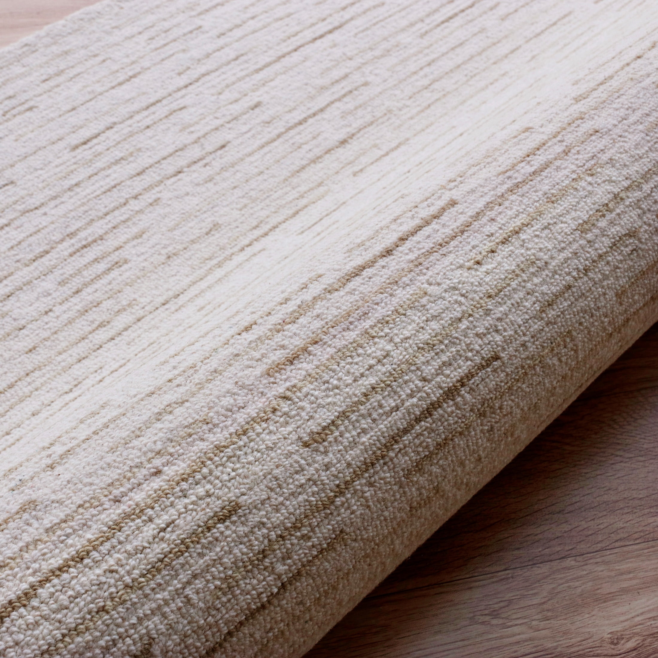 LR Home Bella Serene Ivory/Brown Modern Striped Wool Area Rug, 7'9" x 9'9"