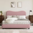 thumbnail image 3 of Adorable tamaño completo rosa para niños marco de cama: forrado cabecero, low profile, sturdy platform, soft bouclé fabric, heavy-duty de madera slats, noise-free, no necesita colchón base, 3 of 8