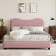 thumbnail image 3 of Queen - size rosa niños marco cama: forrado cabecero, low - profile sturdy cama plataforma con soft bouclé fabric girls y boys, heavy - duty madera slats, noise - free (no necesita colchón base), 3 of 8