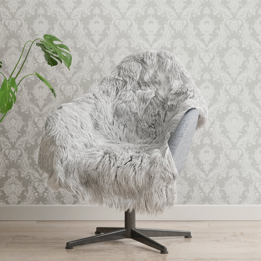 Tempaper Textured Damsel Metallic Platinum Peel and Stick Damask Wallpaper, 20.5" x 16.5'