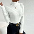 thumbnail image 6 of Ribbed Turtleneck Sweaters Womens Slim-Fit Basic Layers Sweater Long Sleeve Casual Fall Underwear Tops White, XL, 6 of 7