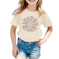 thumbnail image 4 of MIXUE Girls Tops & T-Shirts Kids Summer Fourth Of July Independence Day Star Print Round Neck Short Sleeve Casual Party Tshirts Outwear,Yellow,8-9 Years, 4 of 4