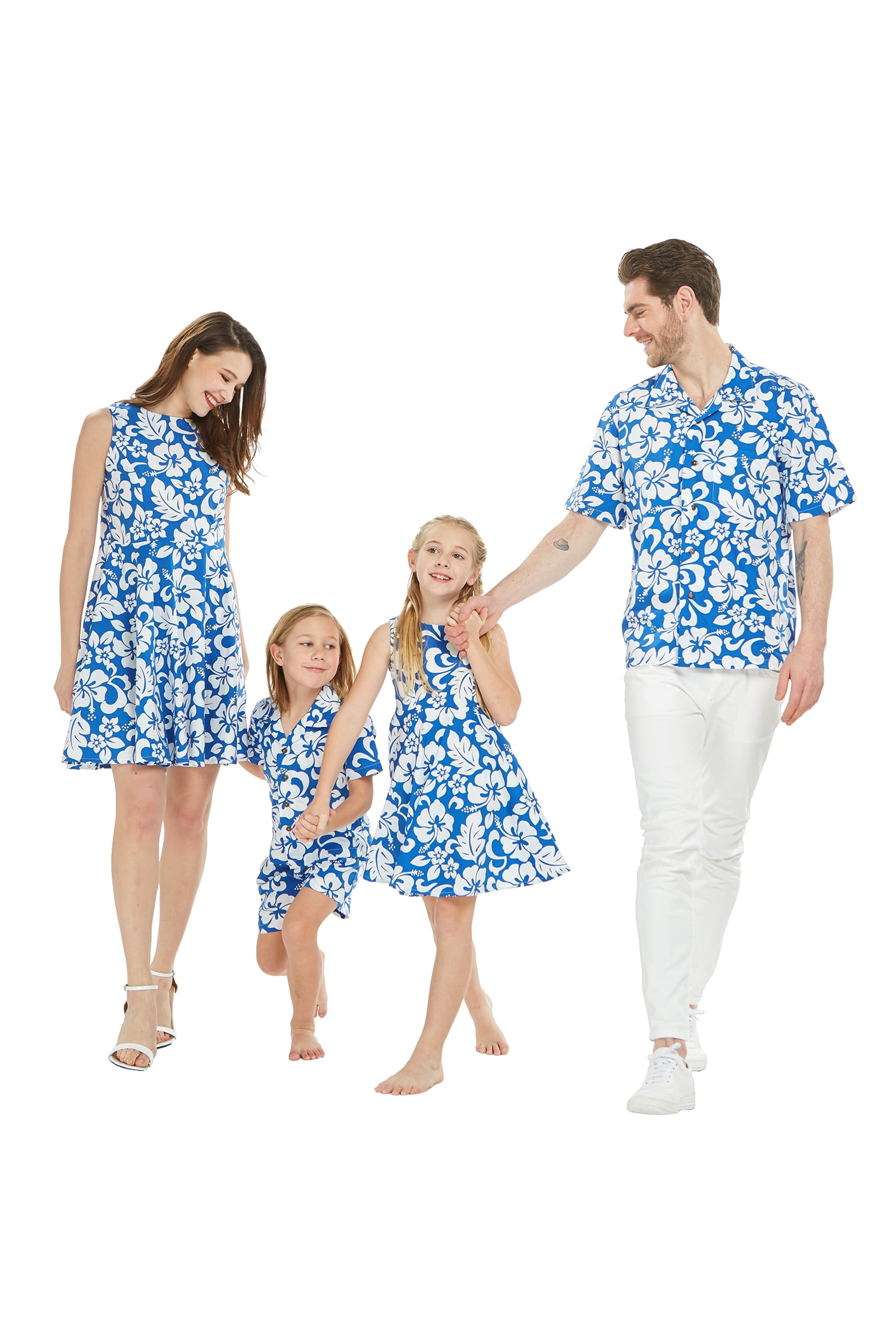 Matchable Family Hawaiian Luau Men Women Girl Boy Clothes in Classic  Vintage Hibiscus Blue 