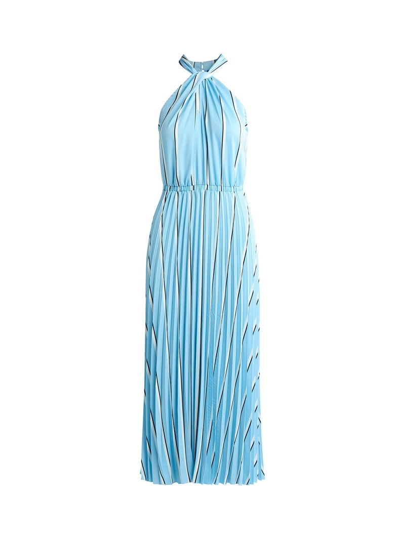 Scoop Women's Satin Halter Maxi Dress with Keyhole Front and Pleated Skirt,  XS to 4X - Walmart.com