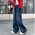 thumbnail image 6 of Cowsor Girls Wide Leg Jeans Baggy High Elastic Waist Denim Pants Cute Y2K Trendy Tween Streetwear, 6 of 7