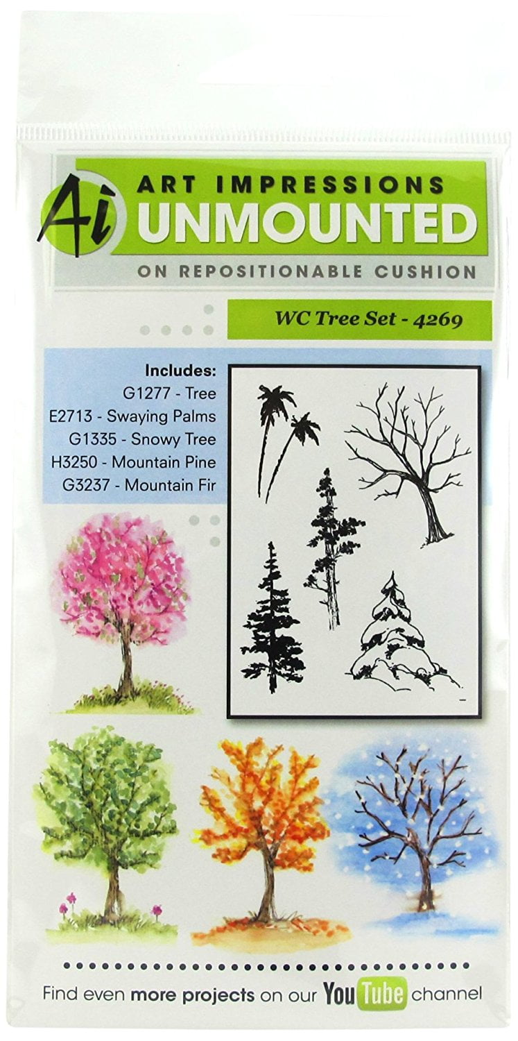 4269 Watercolor Series "Wc Tree Set" Rubber Stamp, Individually Trimmed And Mounted On Repositionable Cling Cushion By Art Impressions - Walmart.com