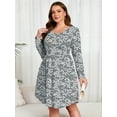 thumbnail image 2 of SHOWMALL Women's Plus Size Printed Long Sleeve Dress, Grey Sakura 5X Casual Swing Pocket Dress, Scoop Neck A-Line, Easy Layering for Spring & Fall, 2 of 9