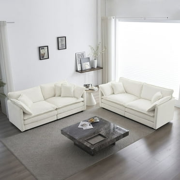 Newboti Furniture 2 - Piece Living Room Set, 2 Pieces Upholstered Loveseat And Couch For Home Office Lounge, Sofa Set Of 2, 2-Piece (2 2 Seat) Couch Set For Living Room, White Chenille 0055