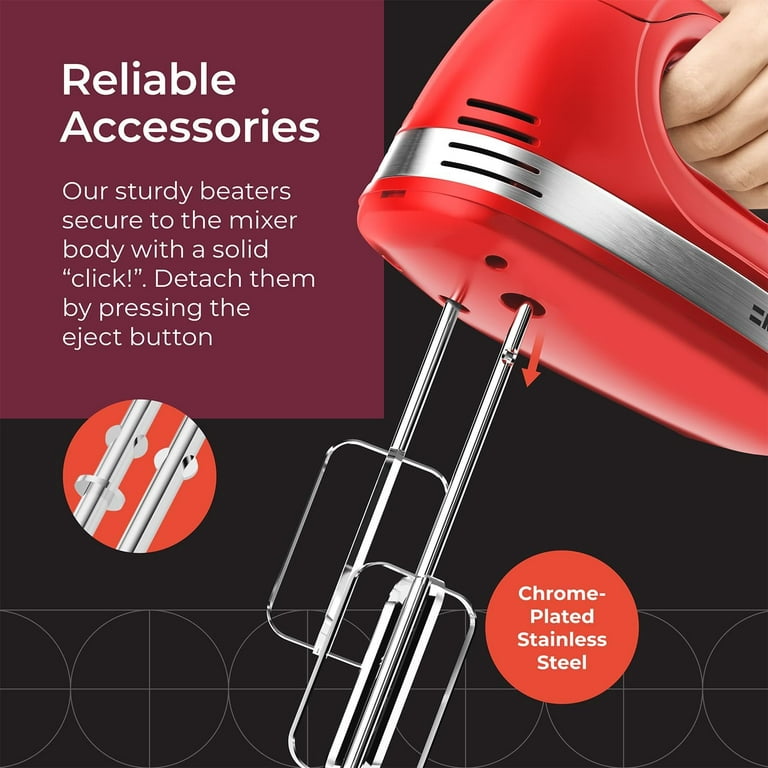 VEVOR Electric Hand Mixer 5-Speed 250 Watt Portable Electric Handheld Mixer with Turbo Boost Beaters Dough Hooks Whisk Storage Case Baking Supplies