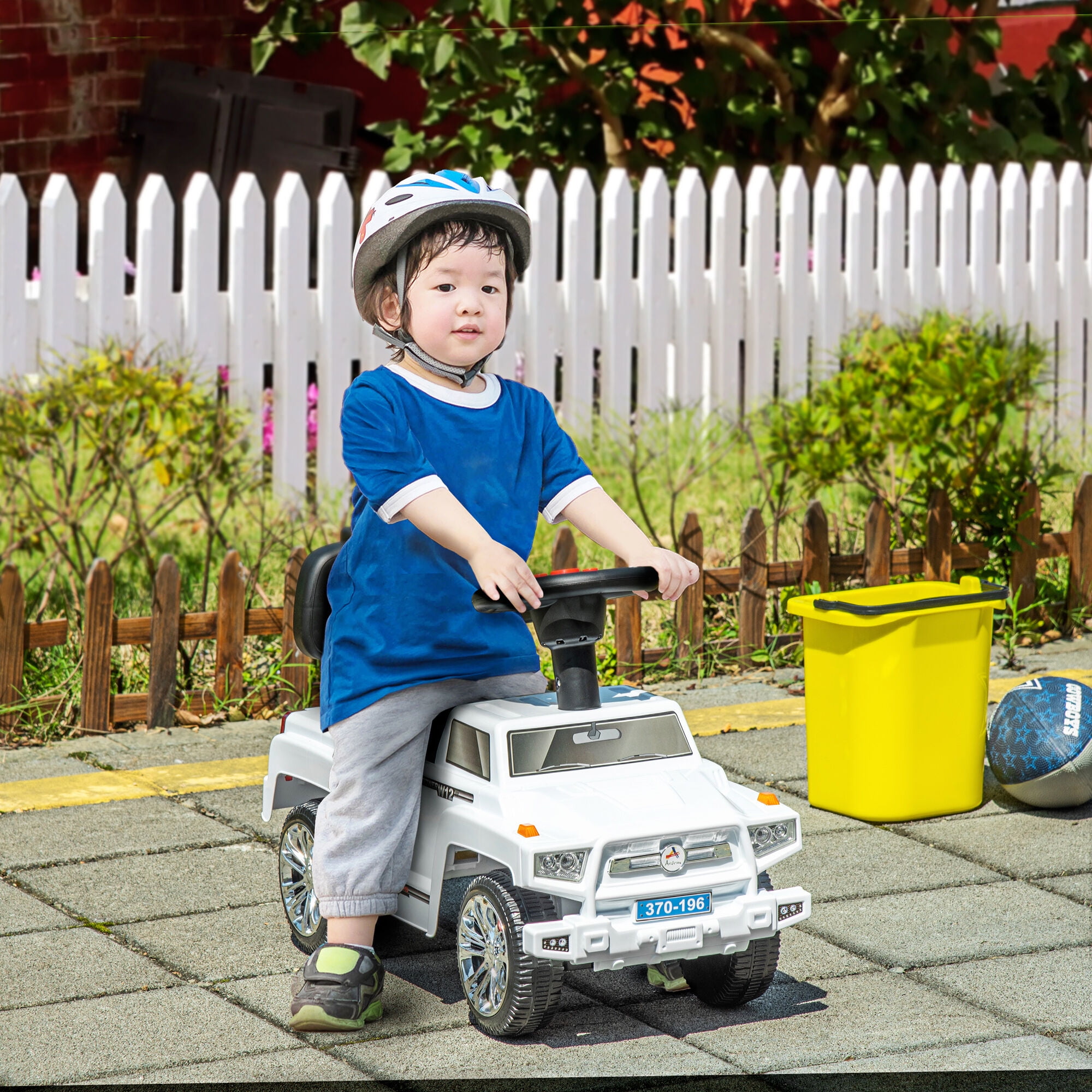 Kids Ride On Push Car,Suv Style Sliding Walking Car for Toddle with Horn,Music,Working Lights,Hidden Storage and Anti-Dumping System,White,White Metal Toys Kids Bikes Riding Toys