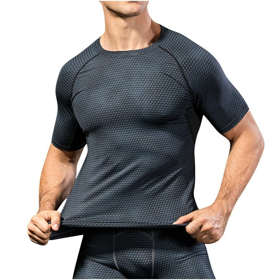 OGLCCG Men's Compression Training Shirt Quick-Dry Short Sleeve Crew Neck Athletic Slim Fit Tees Tops Summer Breathable Workout T-Shirt