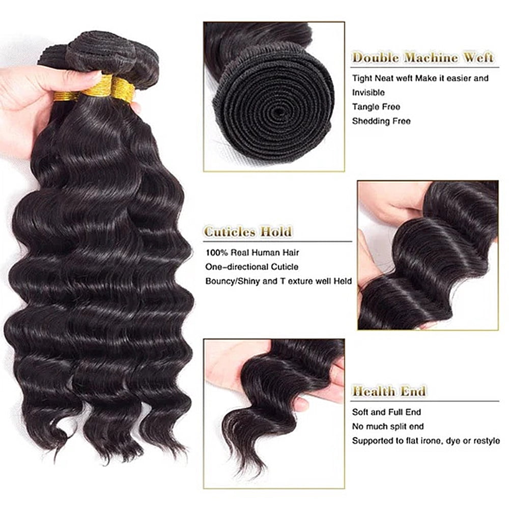 Loose Wave Human Hair Brazilian Bundles - 3 Bundles, 22 24 26 Inch, 100% Unprocessed Virgin Hair, Curly Waves, Wet & Wavy, for Black Women