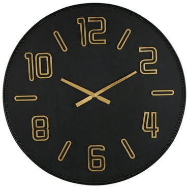 DecMode 32" Black Wood Large Wall Clock with Gold Hands and Numbers