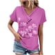 thumbnail image 1 of Camiseta de Manga Corta Suelta con Cuello en V Impresa, Blusa Casual para el Hogar Y el Uso Diario, 1 of 4