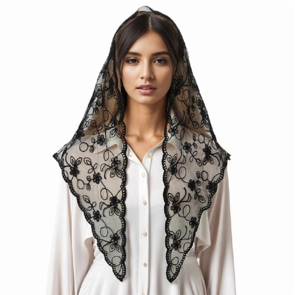 Lacy Veil Spanish Head Covering for Catholic Chapel Bridal Wedding Dress Veil