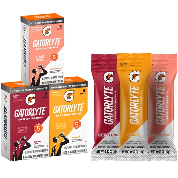 Gatorlyte Rapid Rehydration Electrolyte Beverage, Variety Pack, 18 Pack
