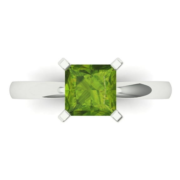 1.5 ctw Solitaire Anniversary Ring for Women | Princess Cut Natural Peridot | Hyperallergenic Solid 14K White Gold
