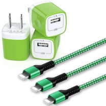 Compatible for iPhone Charger Fast Charging, Bioonis 3pcs Charger Block with 6ft Charging Cable,USB Wall Charger Adapter Plug USB Brick Cube Box Fast Charging Station Compatible for iPhone, Green