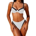 thumbnail image 2 of PWPSG Underwire Bust Contrast Trim Two Piece Swimsuit with High Waist Brief, Supportive Bust and Flowy Hem for Swimming White S, 2 of 9