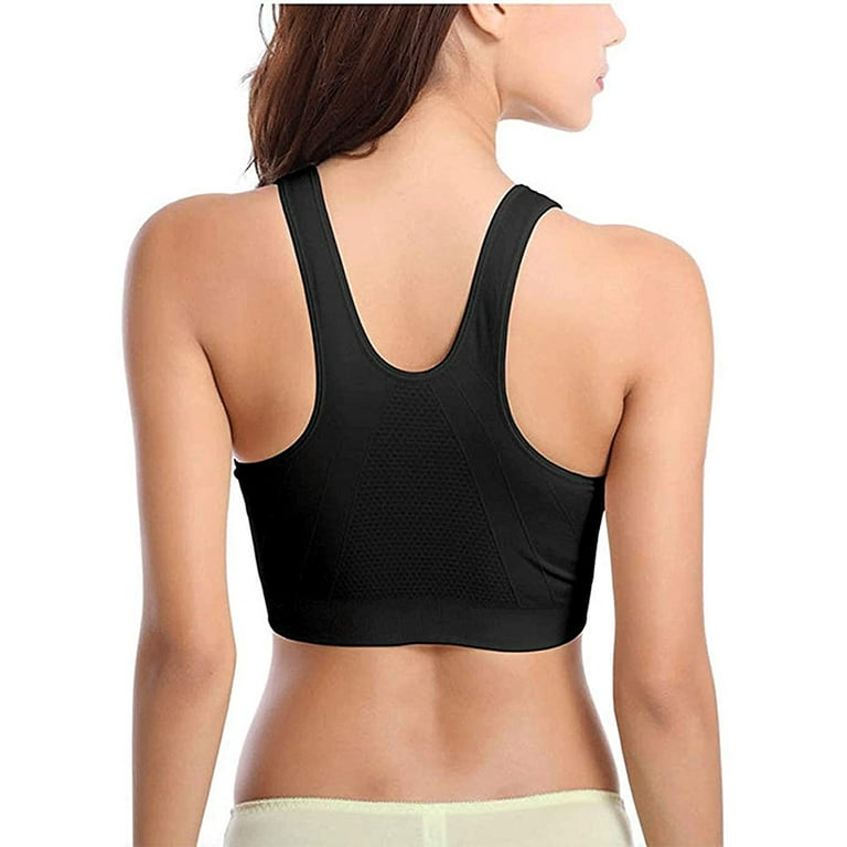 2pcs Women's Zip Front Sports Bra Wireless Post-Surgery Bra Active Yoga  Sports Bras(black+white)
