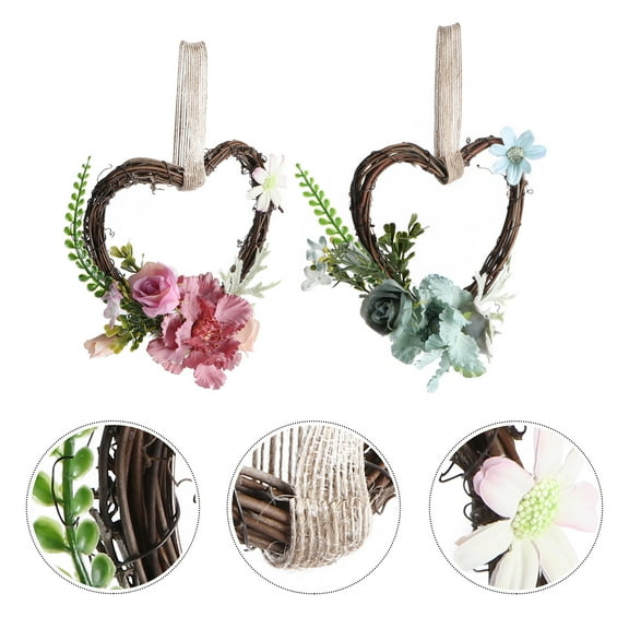 LEORX 2 Pcs Rattan Heart Shaped Garland Door Hanging Wall Decor for Festivals Events
