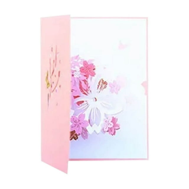 Color Printing Cherry Flower Three Greeting Card Hollow Paper Carving Purple Cherry Flower Blessing Greeting Card Farewell Work Blank Note Cards Farm 5x7 Cards with Envelopes Thank You Baby Loss for