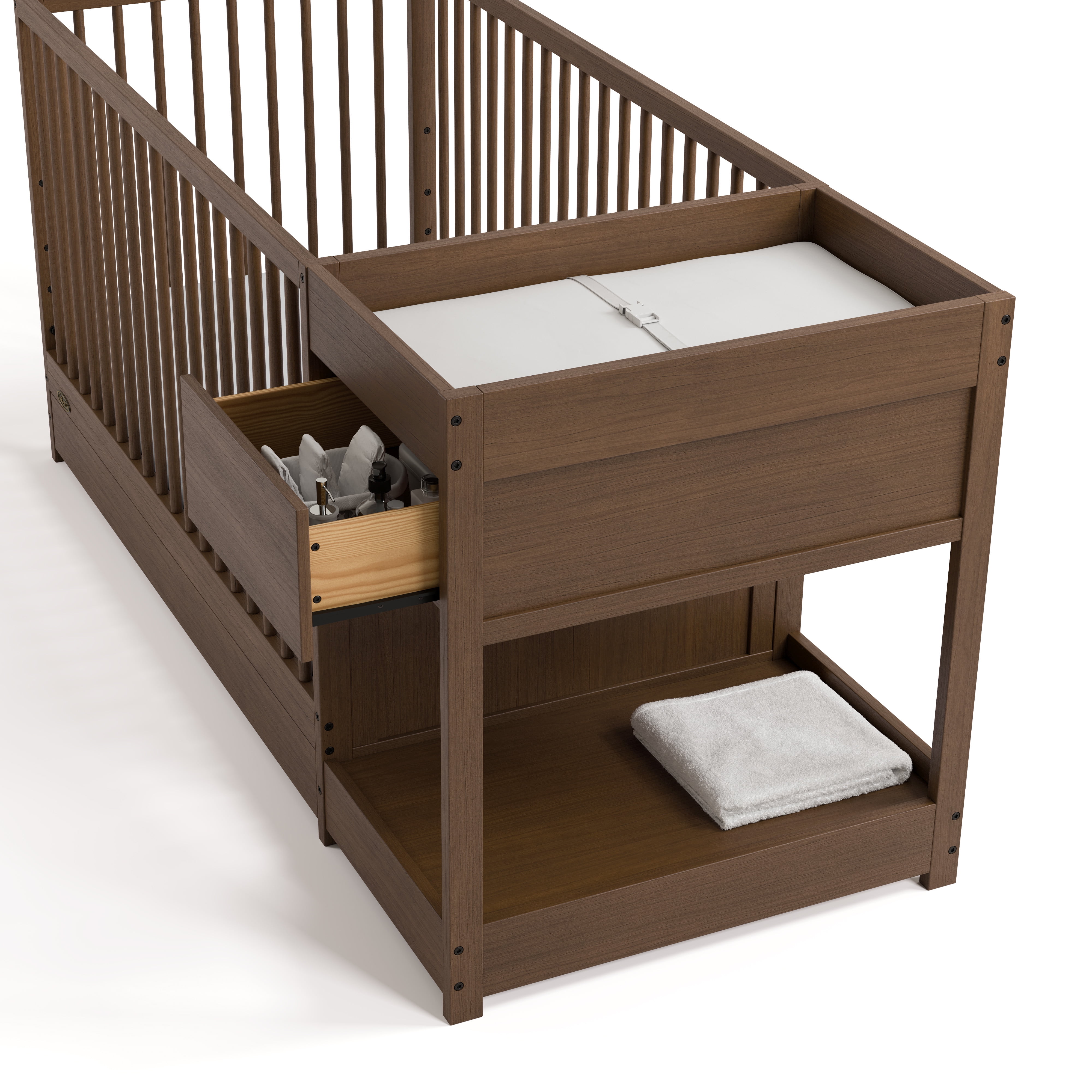 Graco Teddi 5-in-1 Convertible Baby Crib and Changer with Drawer, Hazelnut