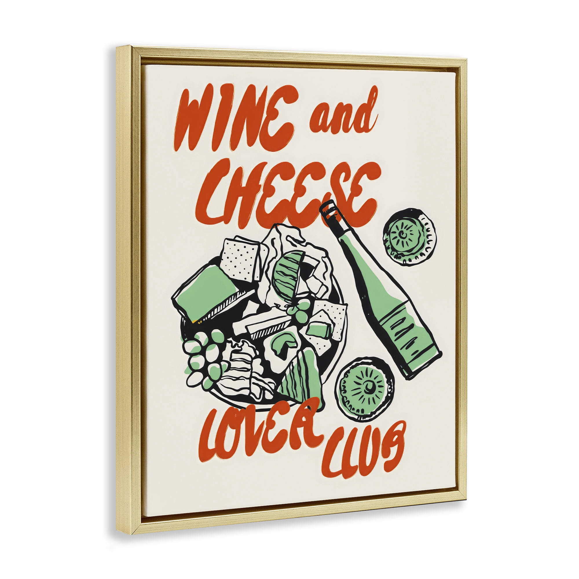 Stupell Industries Wine & Cheese Lover Club Gold Framed Floater Canvas Wall Art, design by The Prints Vibe